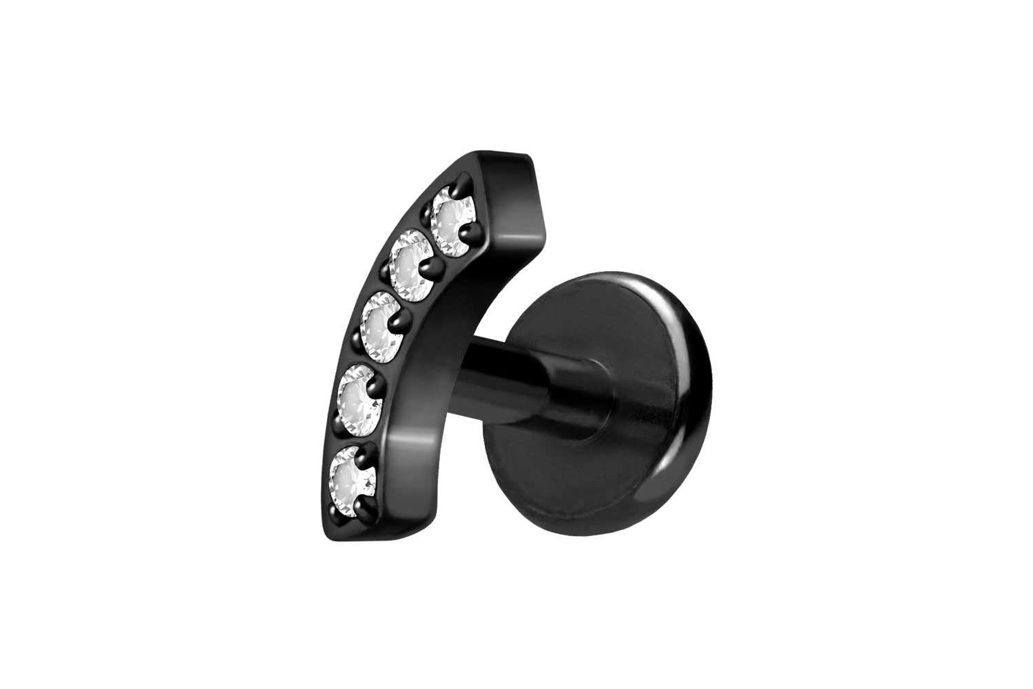Titan Labret Piercing mit Push Fit BOGEN + 5 KRISTALLE